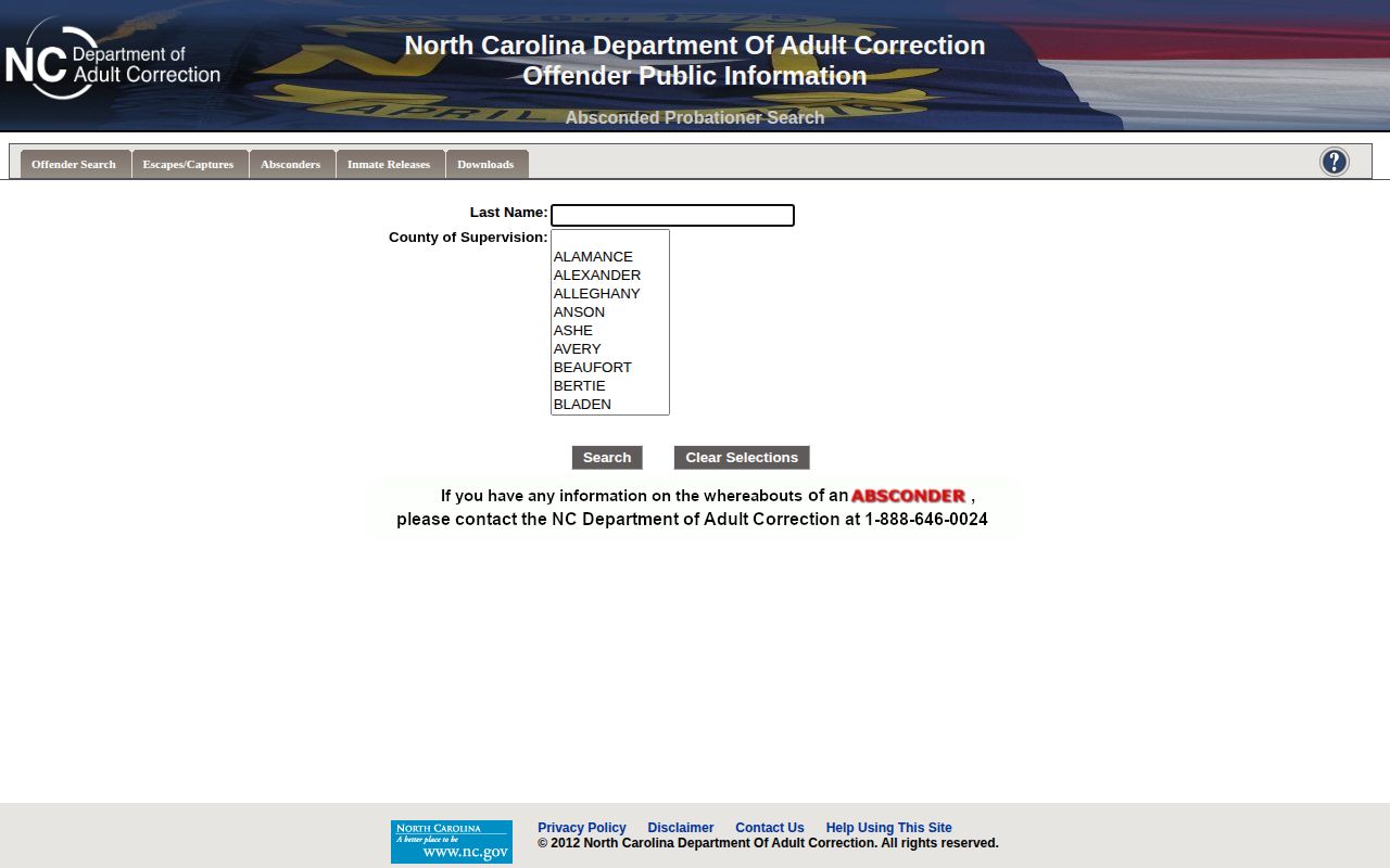 North Carolina Absconder Search with Hoke available as county of supervision